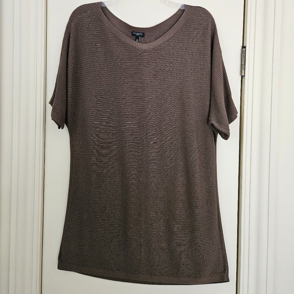 Talbots Tunic Top Size PL Olive Green Nice Ribbed Knit Pattern